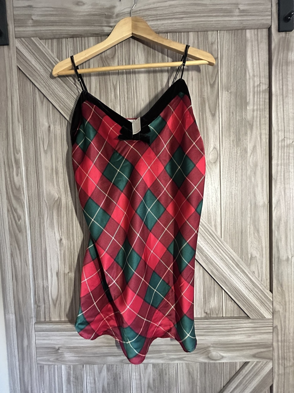 La Senza Vintage 100% Silk Plaid Chemise Slip Dress Holiday Christmas XL